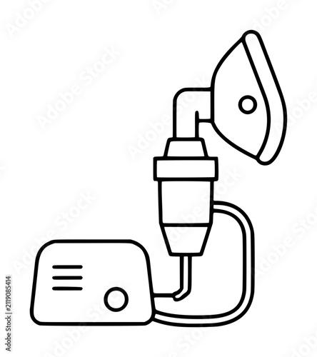 Obraz na plátne Minimalist black line vector icon illustration of a medical nebulizer device wit