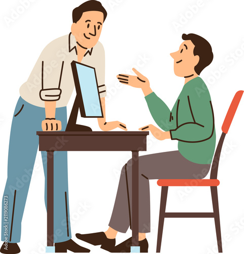 Business consultation at computer workplace