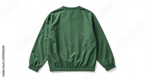 Back view of a plain dark green long sleeve crewneck sweatshirt for men or women, isolated on a clean white background, studio photography