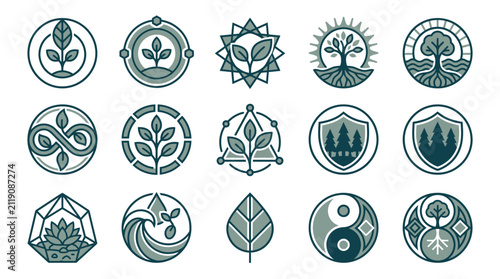 Fotografie Circular nature and environmental conservation icons.