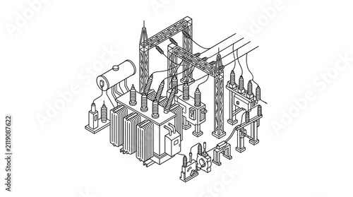 Electrical Substation Isometric Vector Illustration