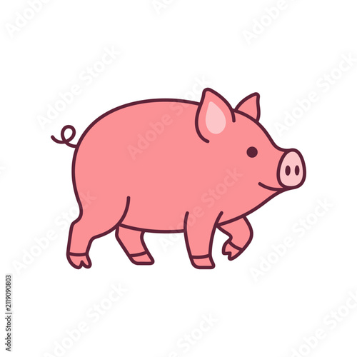 Cute Pink Pig Vector Illustration