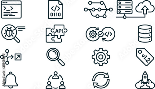 Obraz na plátne Web Development and DevOps Engineering Icon Set Featuring Application Programmin