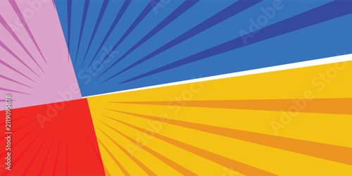 colorful geometric abstract design with yellow blue red and purple sunburst patterns