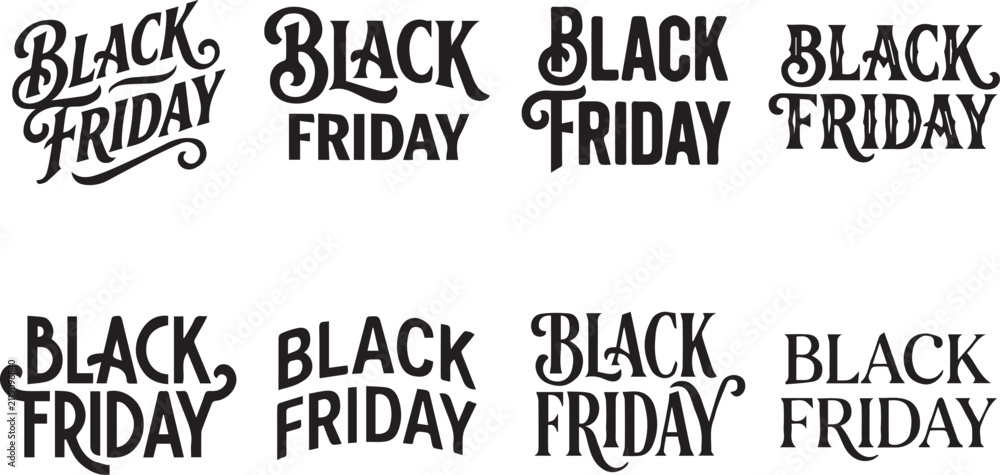 Obraz premium Stylish Black Friday Typography Lettering Sales Text Vector Set