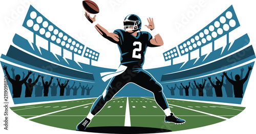 American football quarterback throwing a ball in a stadium