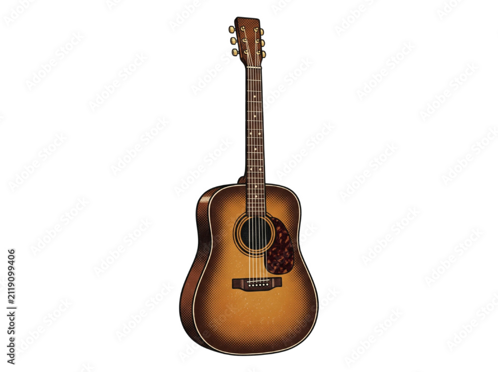 Obraz premium Professional Acoustic Six String Musical Instrument With Rich Wood Sunburst Finish
