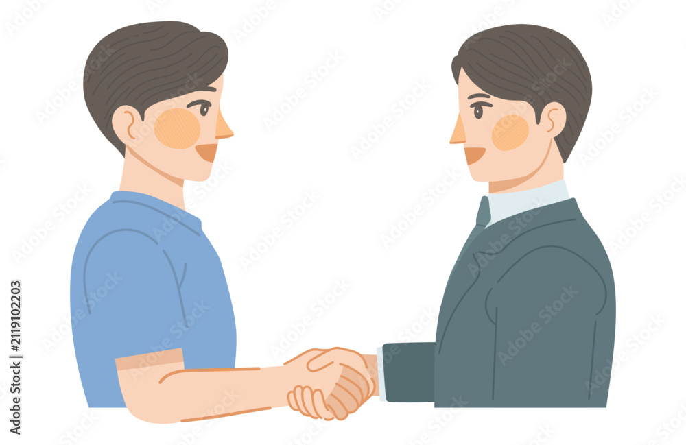 Fototapeta premium 笑顔で握手をする男性顧客と男性会社員のイラスト