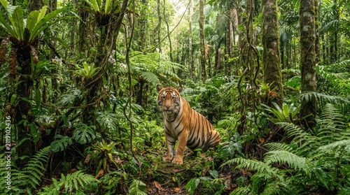 Bengal tiger in rainforest