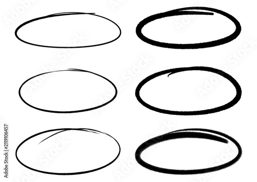 Hand-Drawn Marker Circle and Oval Highlight Set, Freehand Sketch Annotation Frames, Scribble Doodle PNG Collection Isolated on White Background