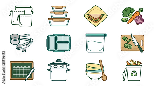 Creative Colorful of Meal Prep Essentials and Healthy Eating Accessories Featuring Containers Utensils and Fresh Ingredients