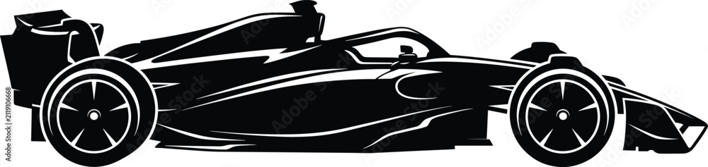 Fototapeta premium Black Silhouette Formula One Race Car Vector Illustration for Motorsport Design