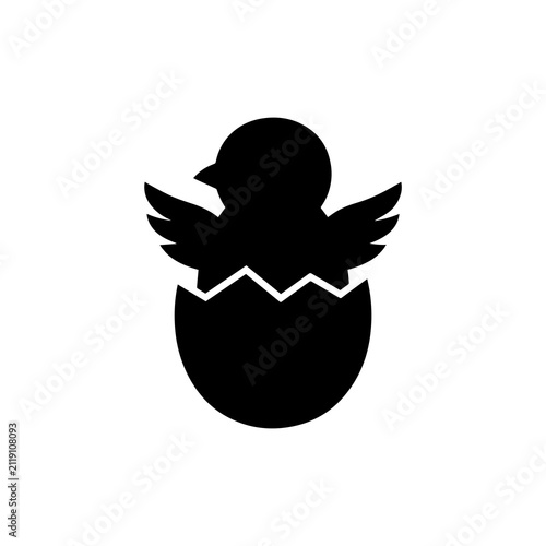 Foto Simple black silhouette of a small chick hatching from an eggshell, isolated on