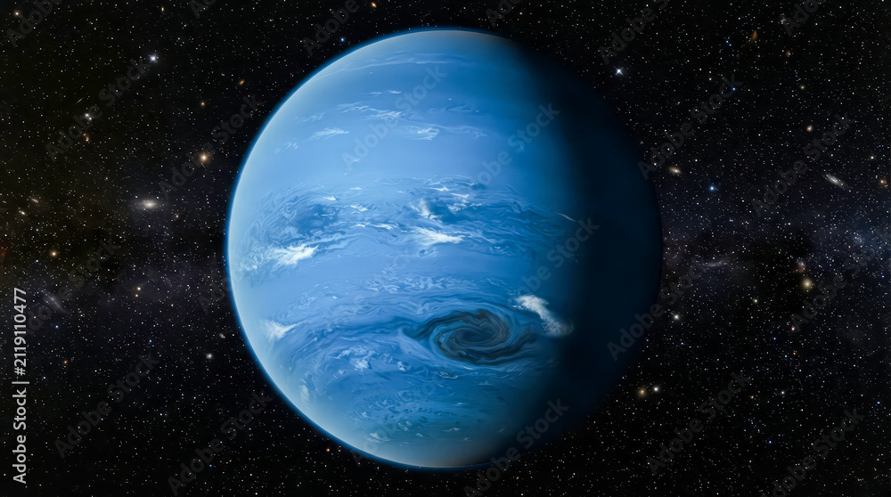 Obraz premium Neptune planet, Neptune planet fact, space photograph, solar system photograph, Astro photography, planet photograph, satellite photograph, Neptune ice giant, coldest planet, solar orbit, Neptune blue