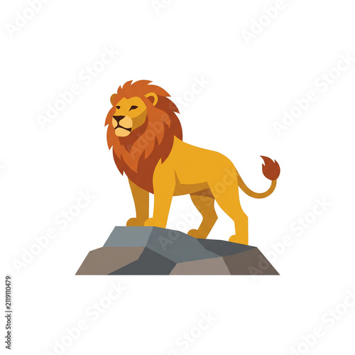 Stylized Lion Standing on Rocks Illustration