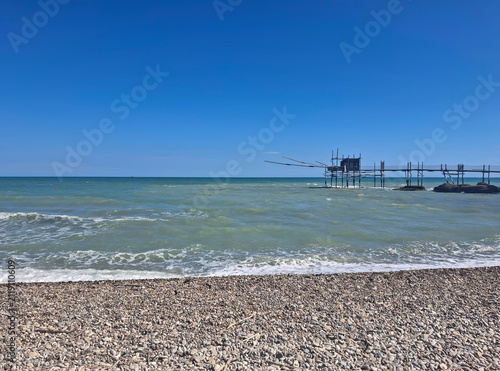 Pebble beach on the famous Trabocchi Coast in Abruzzo without anyone