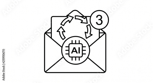 AI email automation icon. Artificial intelligence message processing and digital workflow.