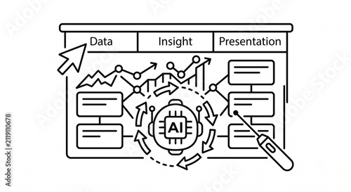 AI data analysis dashboard icon. Machine learning process and digital insight visualization.
