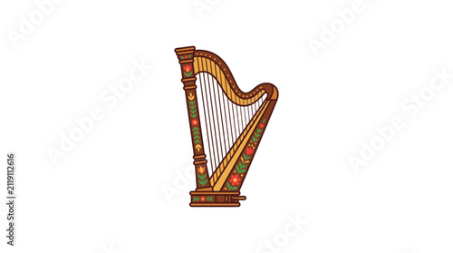Folk Art Wooden Harp Vector Illustration