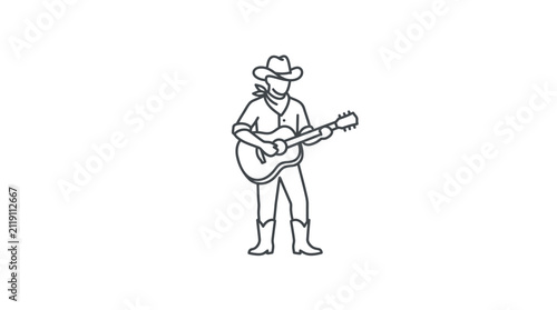 Cowboy Playing Guitar Outline Vector Illustration