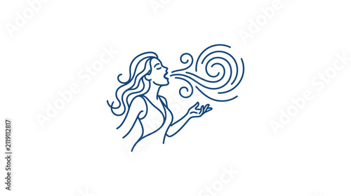 Woman Blowing Wind Line Art Illustration