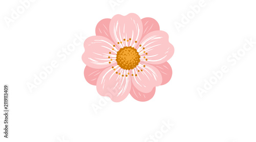 Cuadro en lienzo A beautiful illustration of a single pink flower with a vibrant yellow center and five delicate petals on a clean white background, perfect for decorative designs