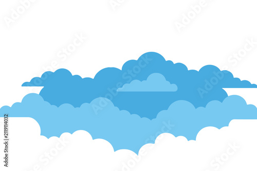 Flat Vector Blue Clouds Layered Illustration Isolated on White Background