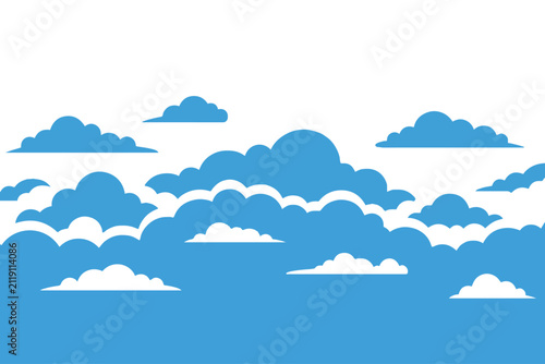 Blue Sky with Fluffy White Clouds Vector Background Landscape Illustration