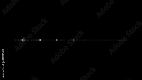 Audio spectrum equalizer animation, white digital waveform visualization, podcast audio meter, streaming sound wave overlay on, music frequency signal, seamless loop, black background,4k