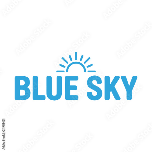 Blue Sky Text Logo with Sun Rays Vector Illustration Isolated on White Background