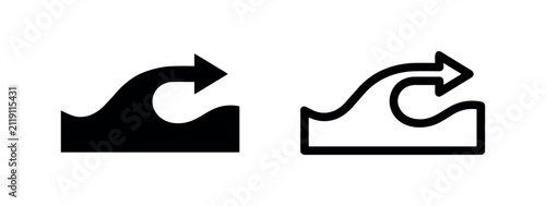Foto Black and white icons of a wave with an arrow, symbolizing ocean currents or wave action