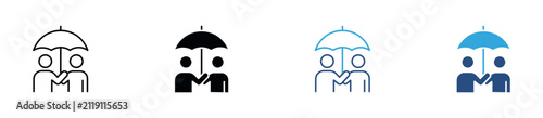 People Under Umbrella Icon Set. Protection, Insurance and Community Care Symbols. Vector Illustration.