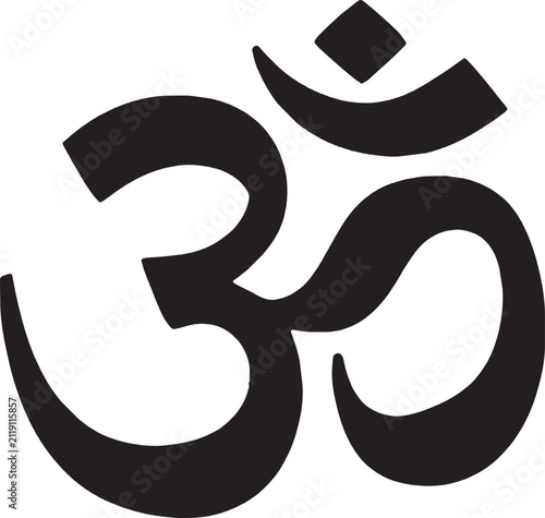 Black om symbol icon representing peace and spirituality isolated on transparent background, Vector