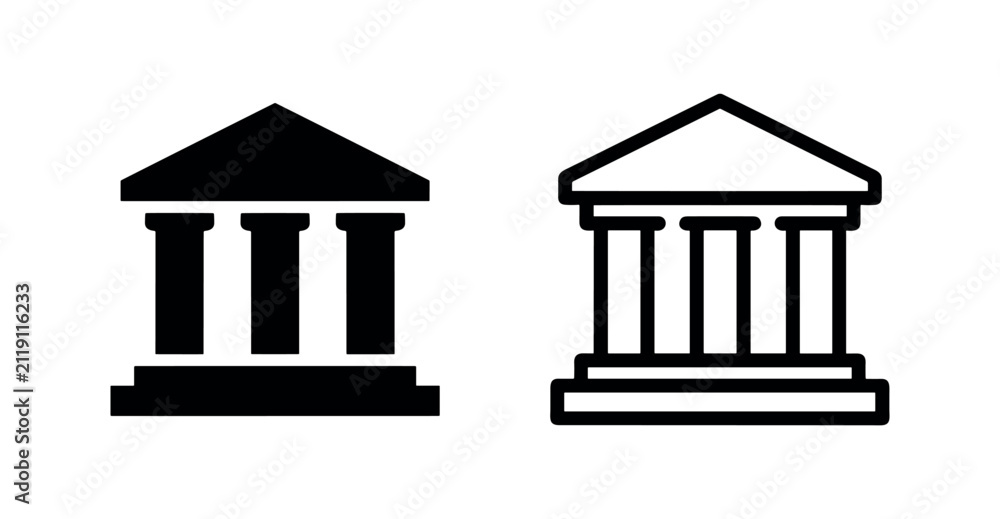Obraz premium Museum and bank building icon set
