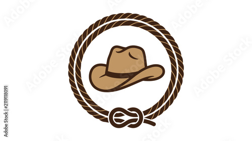 Western Cowboy Hat with Lasso Rope Frame Vector Logo