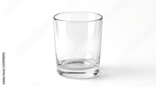 Crystal Clear Empty Drinking Glass for Water or Juice Isolated on White Minimalist Background