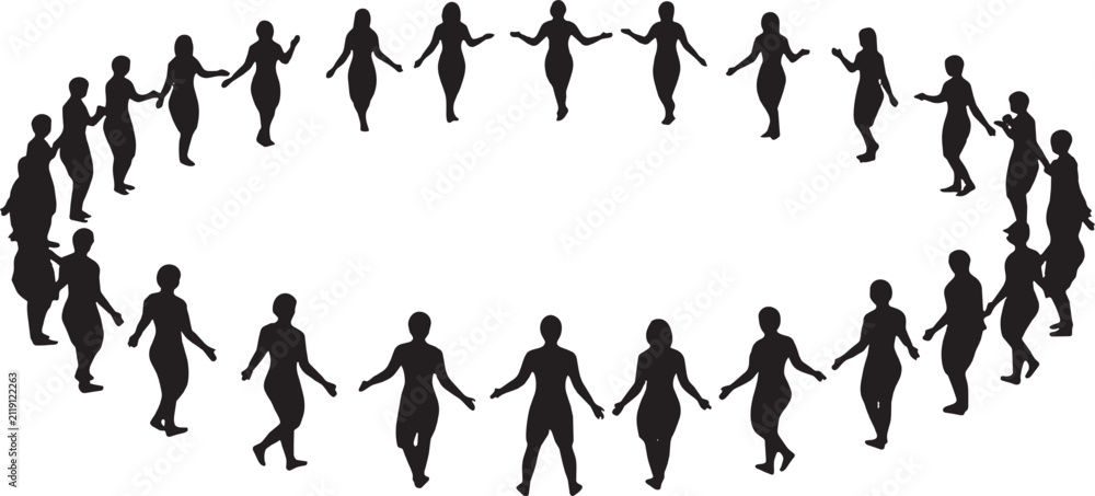 Obraz premium Group of people holding hands in a circle silhouette isolated on transparent background, Vector