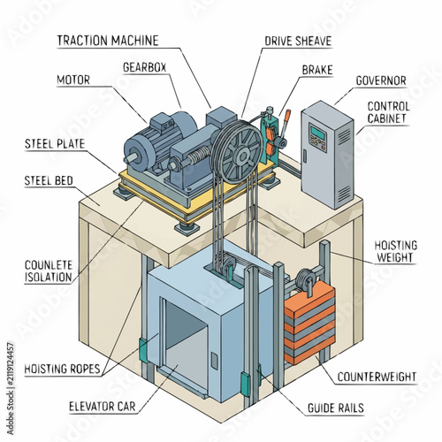 Принти на полотні Creative Isometric Diagram of an Elevator Machine Room Showcasing Key Components