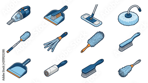 Collection of Household Cleaning Tools.