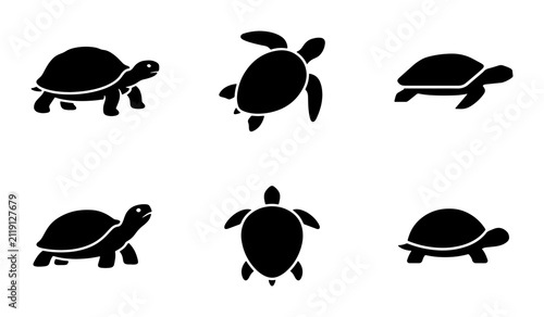 Foto Turtle Icons Set: Reptile Silhouettes, Aquatic Animal Graphics, Marine Life Vect