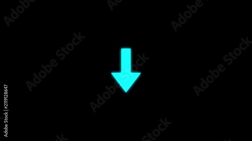 Cyan downward arrow icon animation on a black background, showing a simple direction symbol and navigation motion graphic.