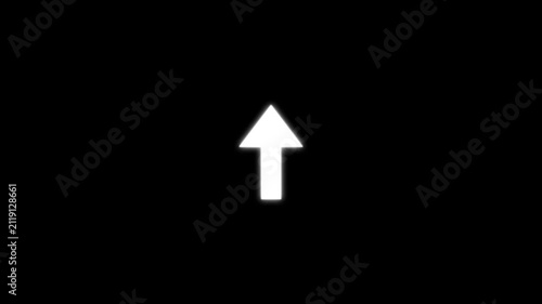 White upward arrow icon animation on a black background, showing a simple direction symbol for navigation, growth and interface design.