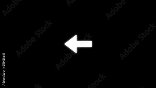 White left arrow icon animation on a black background, showing a simple directional symbol for navigation and interface design.