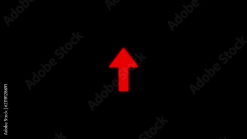 Red upward arrow icon animation on a black background, representing growth, increase, progress and directional movement concept.