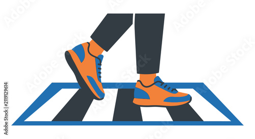 Person Walking on Crosswalk Vector Illustration