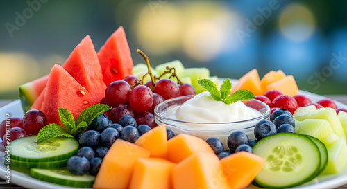 Fresh Fruit and Vegetable Platter with Yogurt Dip
