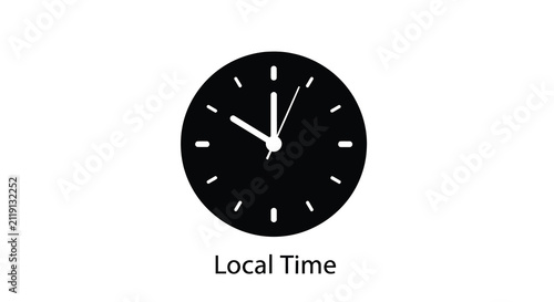Fotografie Black clock face with white hands against a white background simple timekeeping