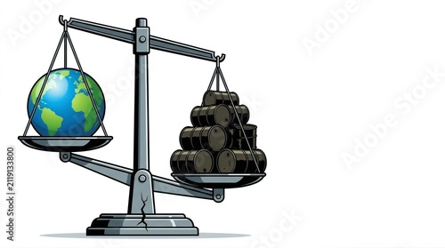 Weight Scale Balancing Planet Earth Against Crude Oil Barrels Concept Illustration