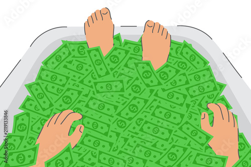 Illustration of Person Relaxing in a Bathtub of Money