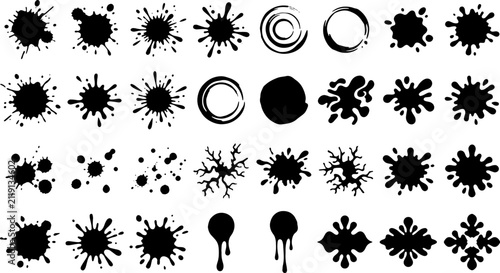 Decorative ink blot collection with dripping paint drops and splatter shapes